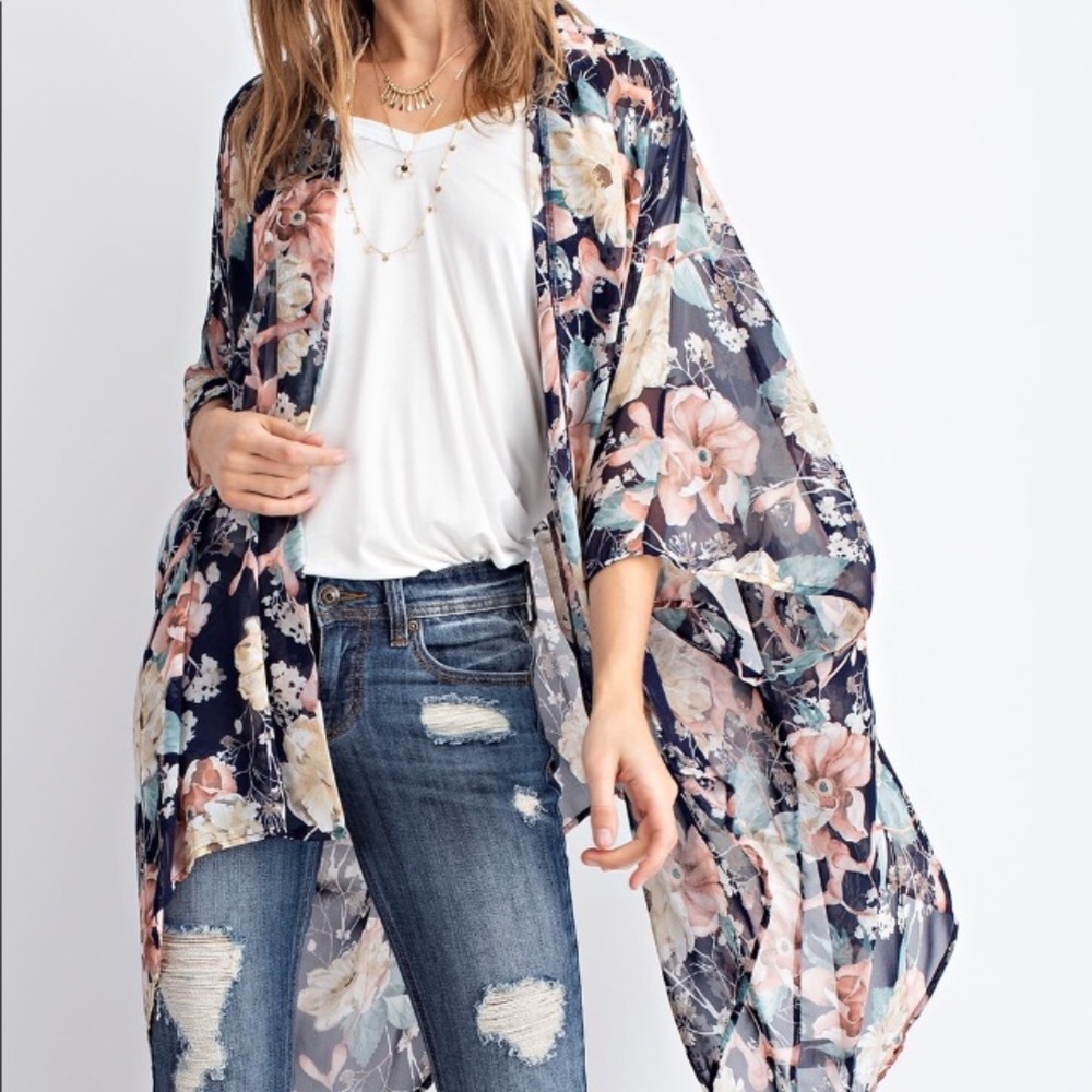Navy floral kimono style cardigan
